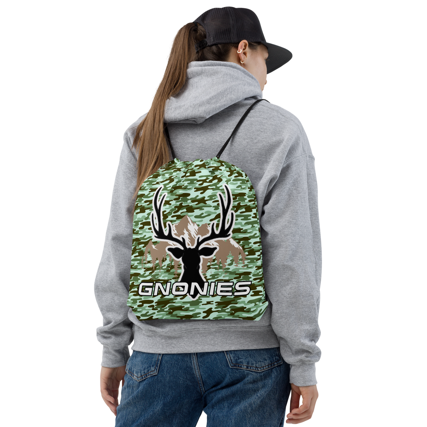 Gnonies Camo Drawstring Bag