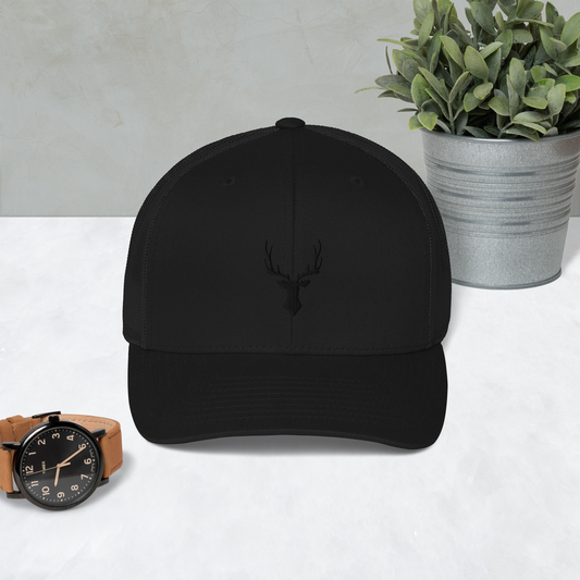 Buck in Black Trucker Hat